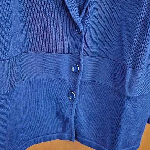DONATED: AK Anne Klein Blue Ribbed Cardigan Sweater – 1X - Picture 3 of 16
